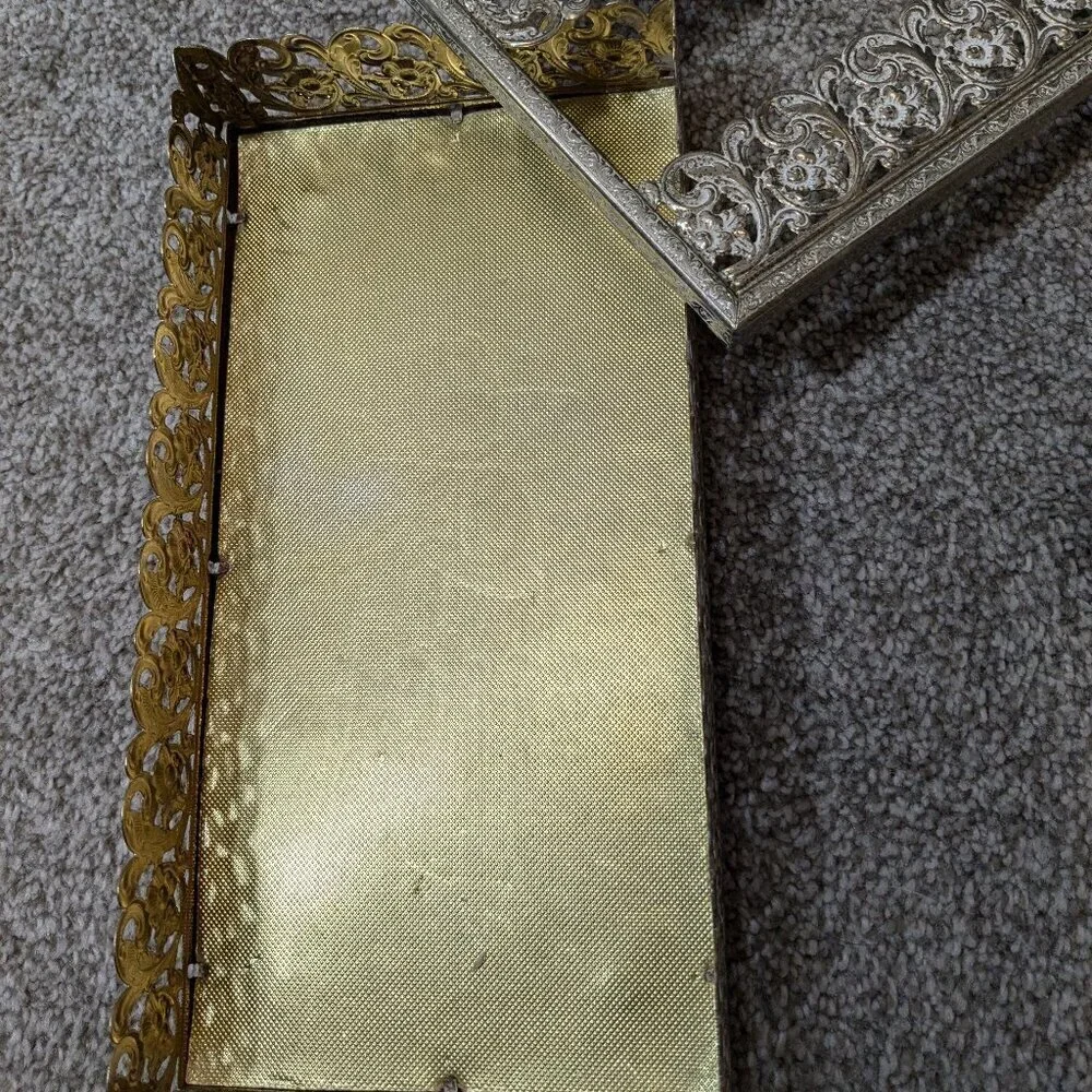 Vintage Gold w White Floral Paisley Filigree Vanity Tissue Holder